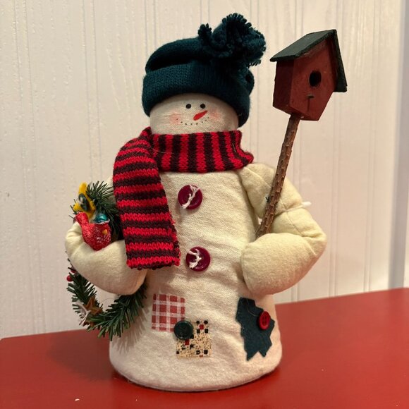 Share Snowman 9" figurine with Birdhouse, Holiday Wreath & Bird, Cotton - Picture 1 of 3